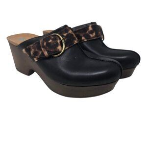 Baretraps Belita womens size 9M faux leather black slip on heeled clogs